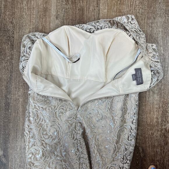 Jenny Yoo Collection Harlow Dress Lace Sweetheart Mini Cream Metallic - Picture 7 of 7